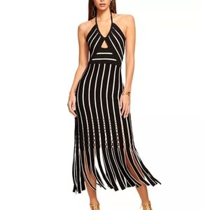 Ramy Brook Frida Fringed Striped Halter Dress New